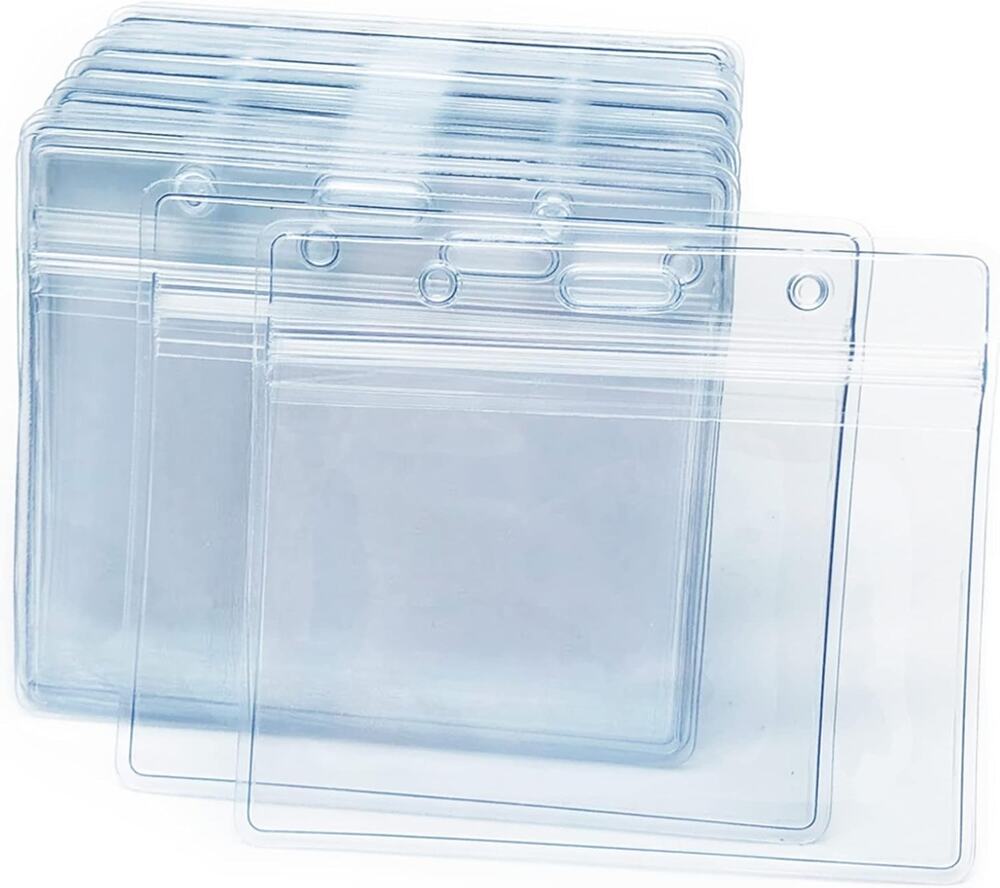 50 Pcs Clear Badge Holder Horizontal ID Card Badge Holder for Office School NWT